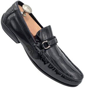 Salvatore Ferragamo Mens 8D Black Patent Leather Gancini Bit Loafers Dress Shoes